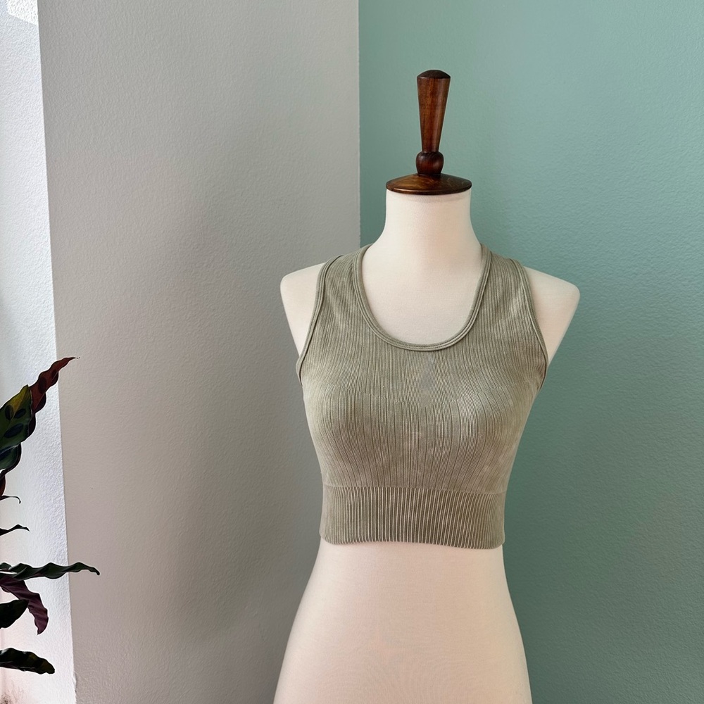 Altar’d State Olive Green Ribbed Crop Top